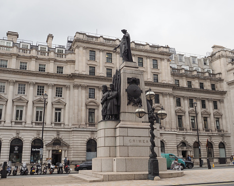 London, UK - Circa October 2022: The Guards Crimean War Memorial by sculptor John Bell circa 1861