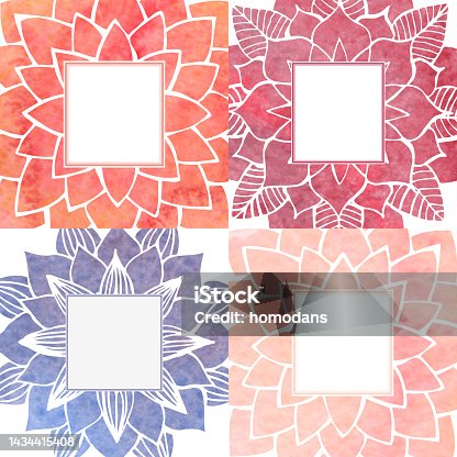 istock Set of frames with watercolor flower pattern 1434415408