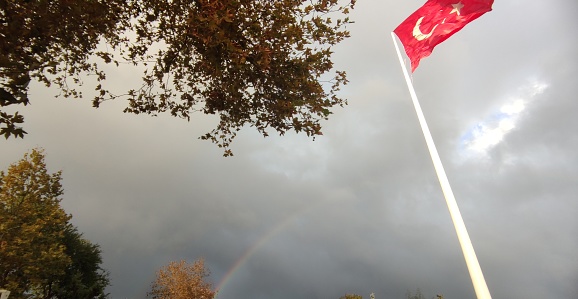 Rainbow in the beauty of the flag in a rainy weather