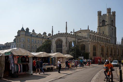 Cambridge market in the historic university town of Cambridge, England, UK.