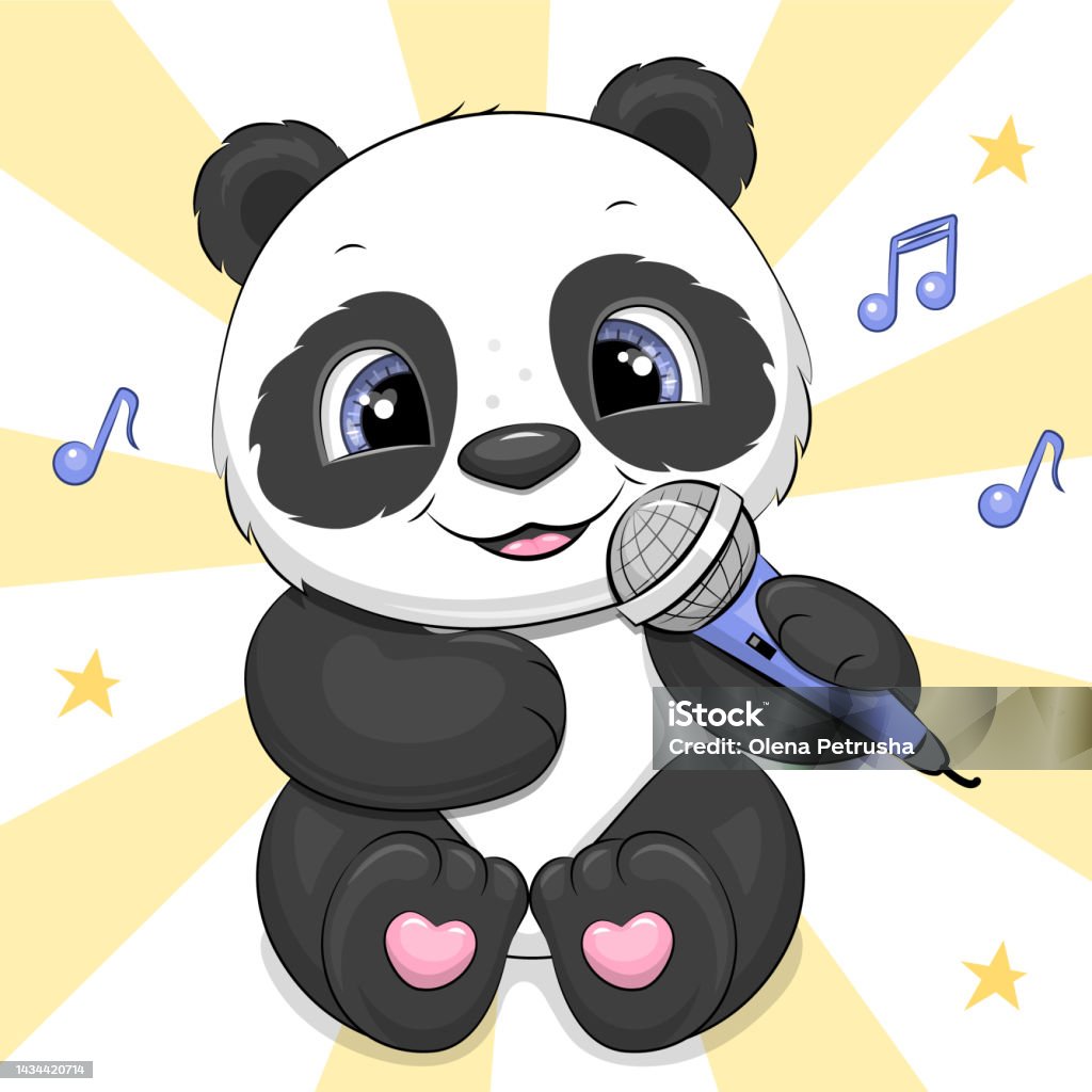 Cartoon Rapping Panda Cute Cartoon Panda Singer Stock Illustration - Download Image Now ...
