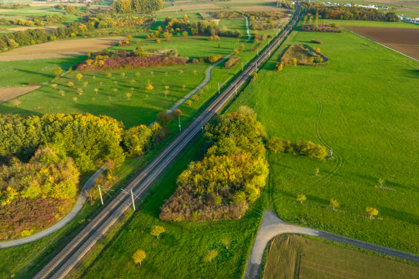 istock Highspeed railroad track - aerial view 1434423146