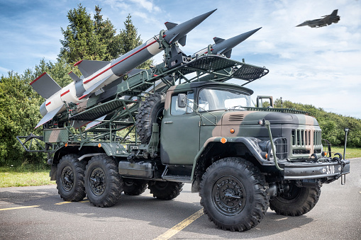 S-125 Neva medium-range self-propelled anti-aircraft missiles on the Russian Zil truck ready to be launched