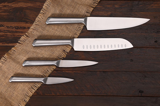 Knives of wooden table