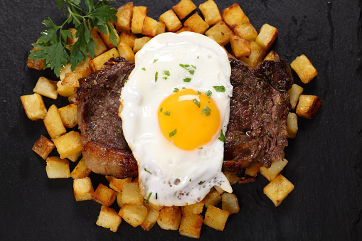 Steak Eggs and Potato chunks for breakfast