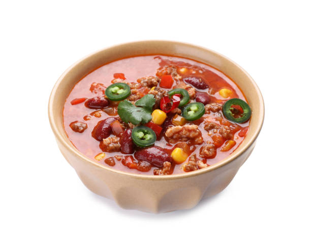 istock Bowl with tasty chili con carne on white background 1434429617