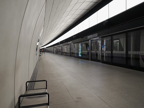 London, UK - Circa October 2022: Elizabeth Line underground station