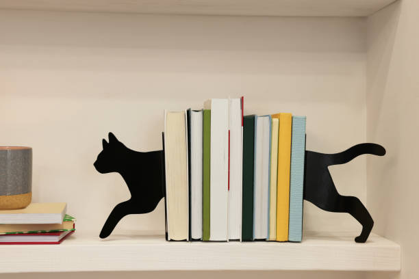 Pair of carved cat book ends.