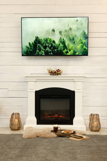 istock Cozy living room interior with decorative fireplace 1434431793