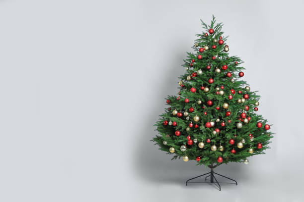 istock Beautifully decorated Christmas tree on white background 1434432344