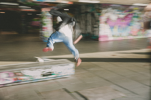 Motion skate trick at skate park - Falling from skate