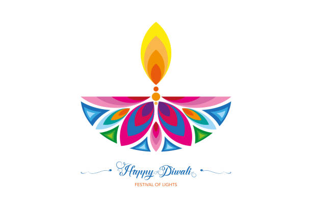 ilustrações de stock, clip art, desenhos animados e ícones de happy diwali festival of lights india celebration colorful logo template. graphic banner design of indian flower diya oil lamp, modern design in vibrant colors. vector isolated on white background - water lily pink yellow