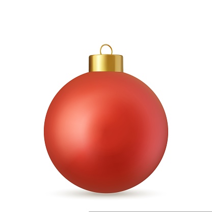 3d red Christmas ball Isolated on white background. . New year toy decoration. Holiday decoration element. 3d rendering. Vector illustration