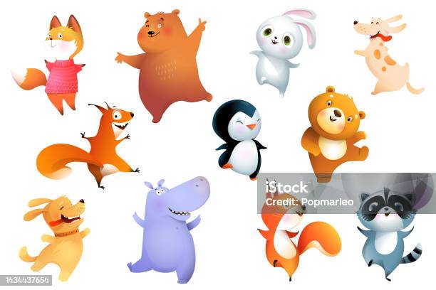 Cute Happy Dancing Jumping Animals For Kids Stock Illustration - Download  Image Now - Animal, Bear, Cartoon - iStock