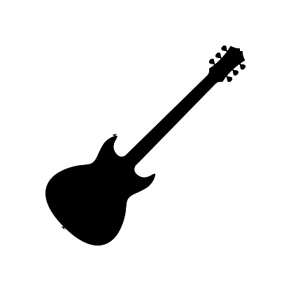 Electric bass guitar icon. Black silhouette of guitar. Music instrument icon isolated. Vector illustration.