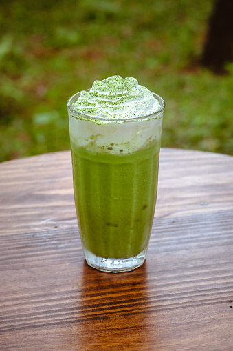 Matcha Ice Blended Drinking Glass High Resolution Stock Photo