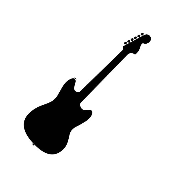 illustrazioni stock, clip art, cartoni animati e icone di tendenza di icona del basso elettrico. siluetta della chitarra. icona dello strumento musicale. - guitar electric guitar modern rock metal