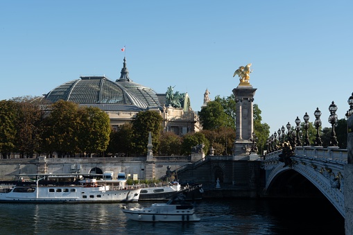 The Pont Alexandre III with the Grand Palace in Paris, France