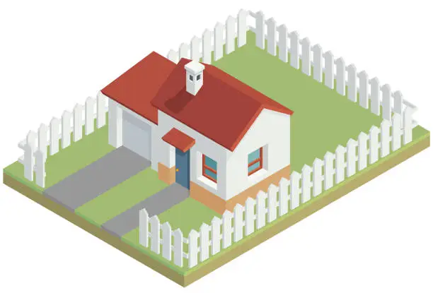 Vector illustration of Fenced Detached House