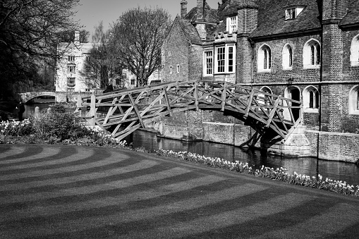 The mathematical bridge in the foreground. Cambridge, Cambridgeshire, England, UK.