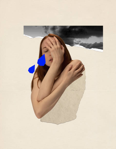 istock Contemporary art collage. Conceptual image. Young girl suffering from depression, broken heart, loneliness 1434450332