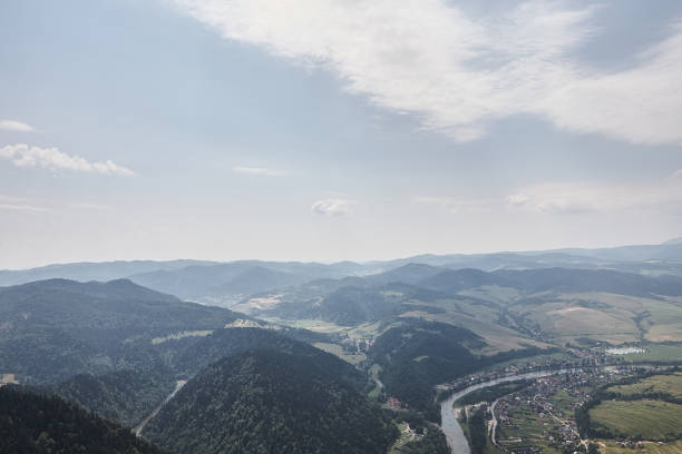 Szczawnica, Poland - July 06, 2015 : High angle view of Dunajec river seen from Trzy Korony peak