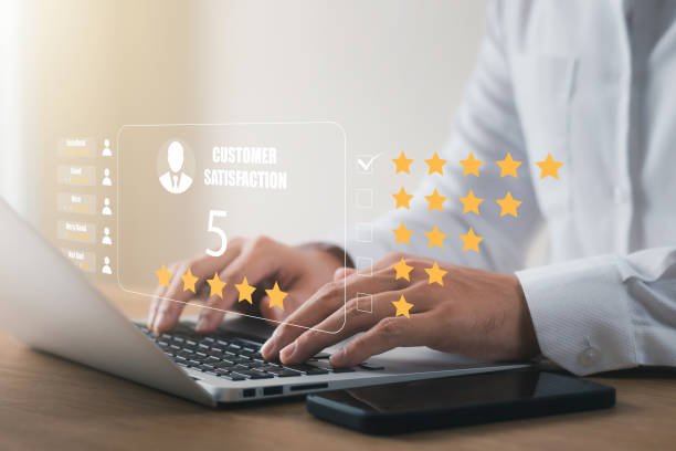 istock User give rating to service experience on online application, Customer review satisfaction feedback survey concept, Customer can evaluate quality of service leading to reputation ranking of business. 1434455923