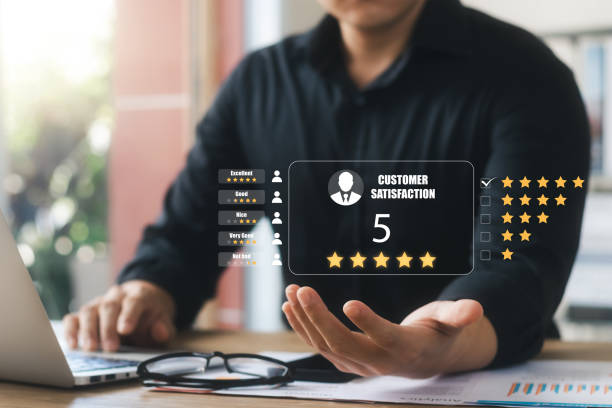 istock User give rating to service experience on online application, Customer review satisfaction feedback survey concept, Customer can evaluate quality of service leading to reputation ranking of business. 1434456395