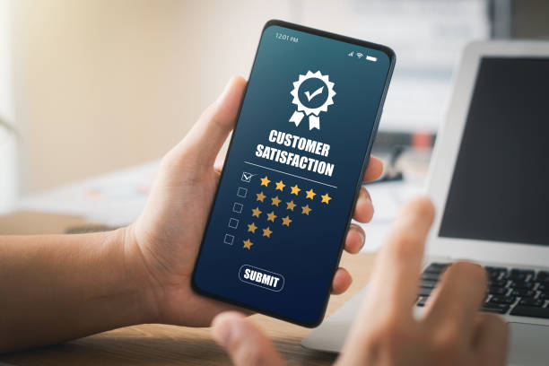 istock User give rating to service experience on online application, Customer review satisfaction feedback survey concept, Customer can evaluate quality of service leading to reputation ranking of business. 1434456868