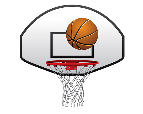 realistic basket ball with net isolated. basketball hoop