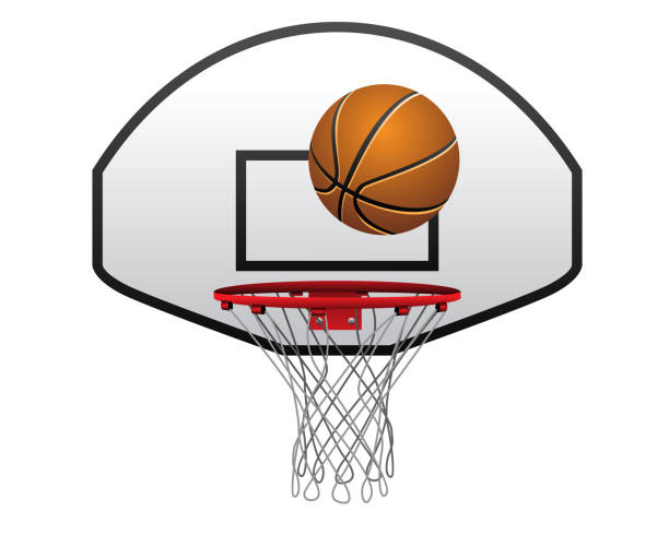 basket ball court 5 realistic basket ball with net isolated. basketball hoop back board basketball stock illustrations