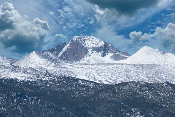 longs peak, der rocky mountain national park - denver colorado colorado winter snow stock-fotos und bilder