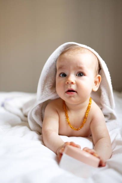 istock Baby wearing towel after bath 1434459006