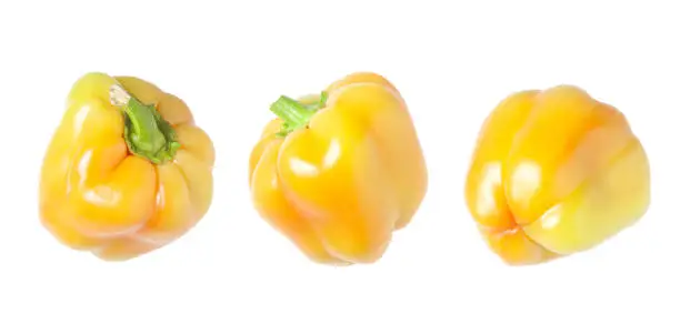 Set of ripe bell peppers on white background - ripe vegetables for collage