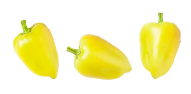 Set of ripe bell peppers on white background - ripe vegetables for collage