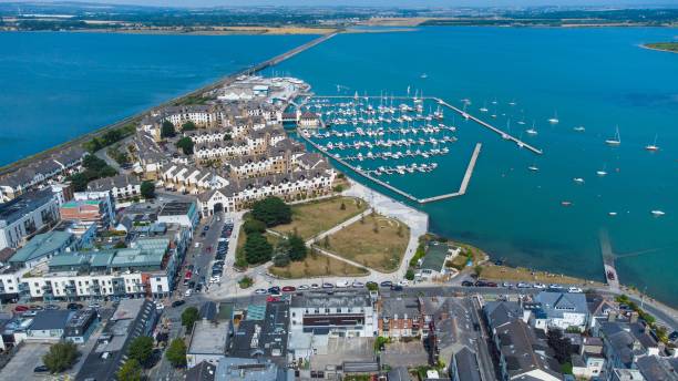 istock View of a town with a harbor from a drone. 1434462331