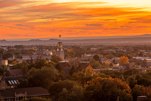 Fall sunset in downtown Santa Fe, New Mexico