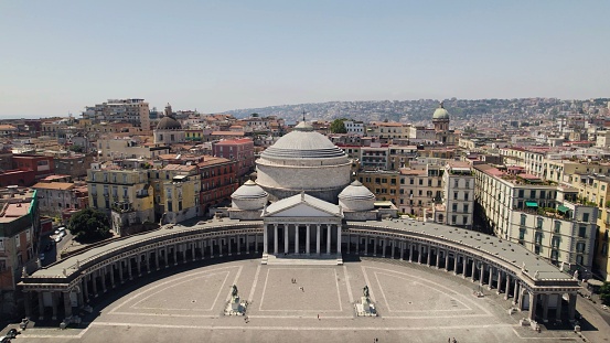 Panoramic drone shot of the famous running of the bull city with fortifications, bastions, cathedral and medieval buildings