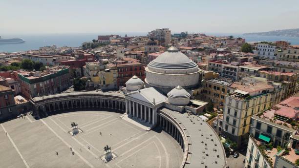 Bird's eye view of Piazza del Plebiscito in Naples, Italy A bird's eye view of Piazza del Plebiscito in Naples, Italy piazza plebiscito stock pictures, royalty-free photos & images