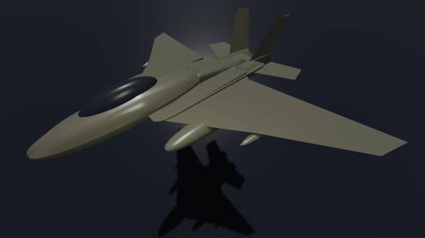 istock Model of a flying fighter plane in 3d illustration on a dark blue background. 1434463484