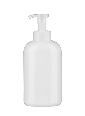 Instant disinfectant bottle on white background, clear gel, no label. Antibacterial, hydro alcohol, ethyl alcohol. Mini travel pocket.