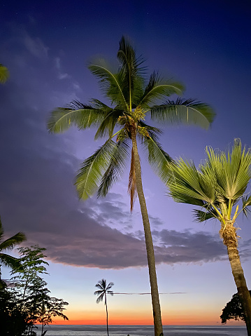 After the sunsets in Kona, Hawaii a beautiful scene plays out. The mix of colors creates a pleasing g scene