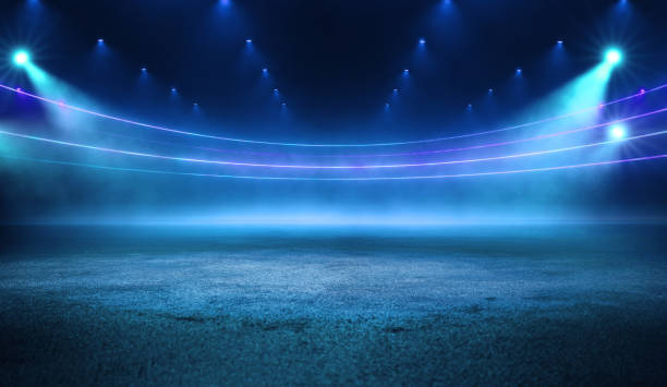 istock Computer graphic of modern sports arena with neon lights 1434473178