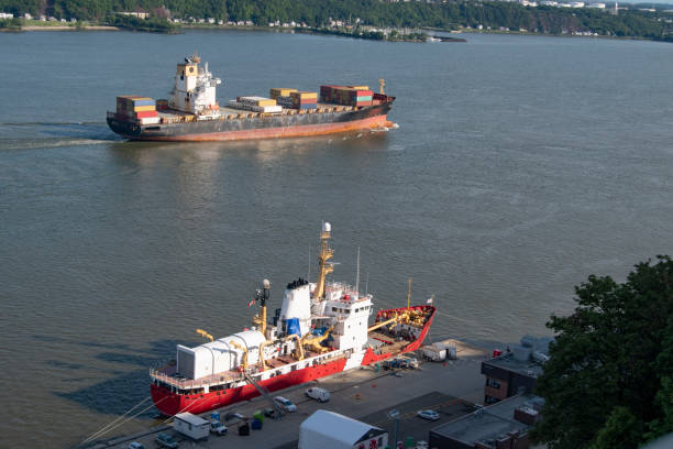 Two ships on St Lawrence River stock photo