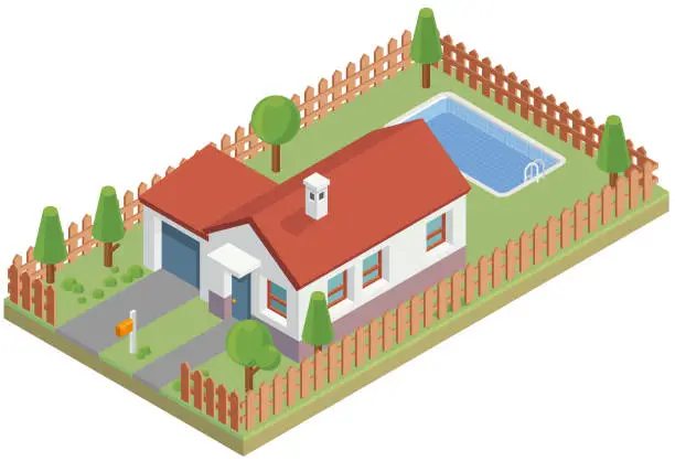 Vector illustration of Isometric House Swimming Pool