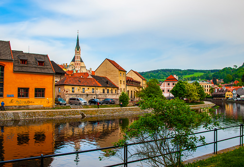 Chesky Krumlov,  Czechia - May 7, 2018: Chesky Krumlov, a beautiful Czech town in South Bohemia. It is most famous for its historic Old Town