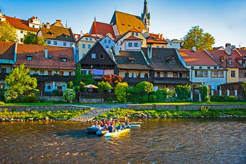 Chesky Krumlov,  Czechia - May 7, 2018: Chesky Krumlov, a beautiful Czech town in South Bohemia. It is most famous for its historic Old Town
