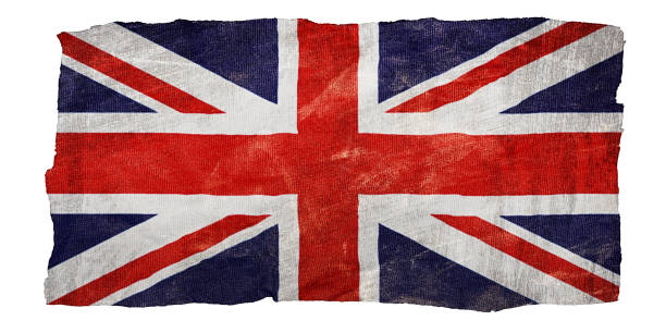 British flag in torn and tattered fabric with a grunge vibe stock photo