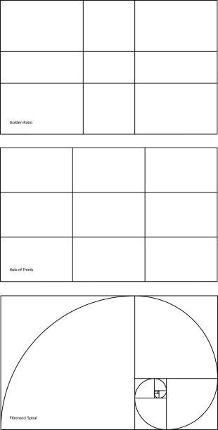 3つの写真構成は、ラインアートとして黄金比、3分の1のルール、フィボナッチスパイラルを支配します。 - rule of third点のイラスト素材／クリップアート素材／マンガ素材／アイコン素材