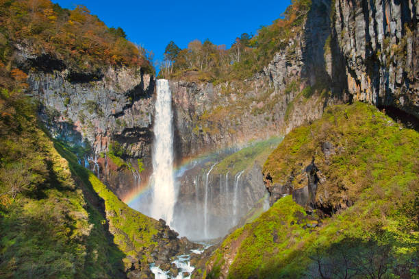 日光のケゴン滝とレインボー - water beauty in nature waterfall nikko ストックフォトと画像